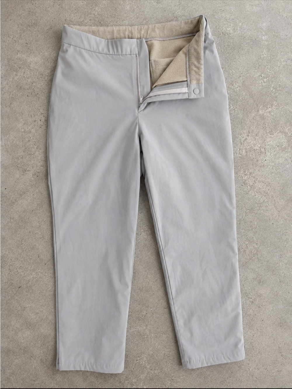 Uniqlo HEATTECH Fleece Lined Cropped Pants XL Cream Split Hem Stretch Winter